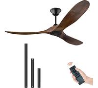 OUENGK 60 Inch Ceiling Fan without Light, 3 Blades Wood Ceiling Fan with Remote Control, Quiet DC Motor Memory Function,1/2/4/8h Timing, For Living Dining Room Bedroom (brown 60 inch)