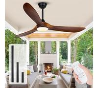OUENGK 60 Inch Modern Wooden Ceiling Fan with Light Remote Control, 3 Blade Wood Ceiling Fan for Indoor and Outdoor Use, Large Airflow Reversible DC Motor Ceiling Fan