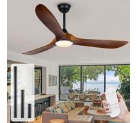 OUENGK Ceiling Fans with Lights and Remote, 60 Inch Wood Ceiling Fan with Dimmable LED Lights, 3 Blades 6 Speeds Quiet Reversible Ceiling Fan for Bedroom, Living Room, Outdoor Patio, Porch