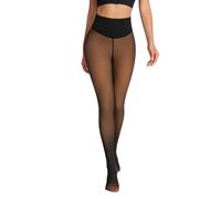 oufali One-Seam Fleece Lined Tights for Women Fake Sheer Thermal Leggings with Tummy Control & Butt Lifting Design, Tan, XS-S