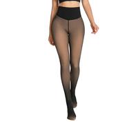oufali Tummy Control Fleece Lined Tights Butt Lifting Pantyhose Fake Transluscent Thermal Leggings for Women, Light, XXL-3XL