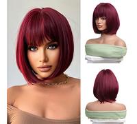 OUFEI 10 Inches Wine Red Bob wig Short Straight Wig for Women Synthetic Hair Wigs Cosplay Daily Party Use