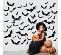 OUFEI 124 Pcs Bats Halloween Wall Decor 3D Bat Decoration Stickers for Home Decor 5 Size Waterproof Black Spooky Bats for Party Decorations Room Decor