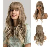 OUFEI 24 Inches Ash Blonde Wigs With Bangs for Women Natural Synthetic Wavy Wigs Heat Resistant Hair Long Wigs for Daily Party Wear