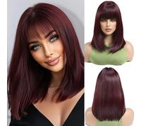 OUFEI Dark Wine Red Bob Wig With Bangs Short Straight Wig For Women Synthetic Hair Wigs for Daily Party Cosplay Wear