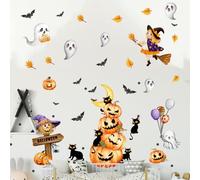OUFEI Halloween Wall Stickers Pumpkin Ghost Decals Floral Wallpaper Peel and Stick Fantasy Flower Butterfly Wall Decals for Halloween Bedroom Living Room Wall Decoration
