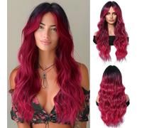 OUFEI Long Black with Green Highlights Wig With Bangs Natural Wavy Wigs for Women Natural Synthetic Hair Heat Resistant Wigs for Daily Party Cosplay Wear