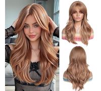 OUFEI Long Strawberry Blonde Wig With Curtain Bangs Natural Wavy Wigs for Women Natural Synthetic Hair Heat Resistant Wigs for Daily Party Cosplay Wear