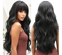 OUFEI Long Wavy Black Wigs for Women Natural Synthetic Hair Heat Resistant Wigs for Daily Party Cosplay Wear-28 Inches