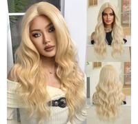 OUFEI Long Wavy Blonde Wig for Women Big Scalp Natural Synthetic Hair Heat Resistant Ombre Wigs with Dark Roots for Daily Party Cosplay Wear