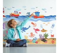OUFEI Wall Decals Kids Room Peel and Stick Cartoon Underwater Animals Sea Ships Wall Stickers for Baby Kids Nursery Girls Bedroom Living Room Wall Decoration
