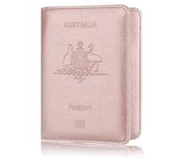 OUFEIJIA EUR Australian Passport Cover Anti-Magnetic PU Leather Holder Bank Card Airplane Wallet Compact Design(Light Pink)