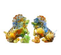 OUFEIJIA EUR Glass Lion Ornaments A Pair of Wealth Lion Figurines Practical Business Gifts Chinese Style Crafts Desktop Crystal Ornament