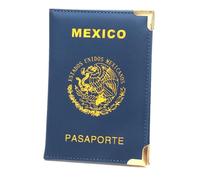 OUFEIJIA EUR Mexican Passport Holder Gold Metal Copper Corner Ticket Leather Simple Thin Portable Set for Men & Women Compact Design(Blu)