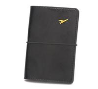 OUFEIJIA EUR Passport Holder Rubber Band Fixed Book Strap Ultra-Thin Ticket Leather Lightweight Travel Document Pouch Compact Design(Nero)