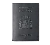 OUFEIJIA EUR Spanish Passport Holder Document Cowhide Retro Boarding Card Wallet Book Set Compact Design(CAF)