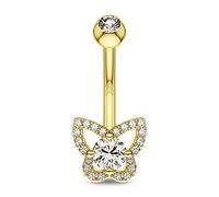 OUFER 14G 9ct Solid Gold Belly Bar Butterfly Belly Button Bar AAA+ CZ Navel Ring Piercing Barbell Body Jewellery Women