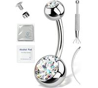 OUFER 14G Moissanite Hypoallergenic Belly Button Ring for Healing, G23 Titanium Internally Threaded Silver/18K Gold Plated Belly Piercing Jewelry with Care Kit with D Color VVS1 Clarity Brilliant Cut