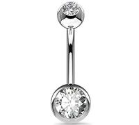 OUFER 14G Solid Titanium Belly Bars Balls 8 12 14 16mm Short Long Navel Piercings Rings Double Clear Gem 1.6mm Belly Button Jewellery