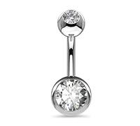 OUFER 14G Solid Titanium Belly Bars Balls 8 12 14mm Short Long Navel Piercings Rings Double Clear Gem 1.6mm Belly Button Jewellery