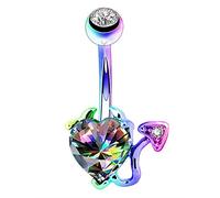 OUFER 14G Stainless Steel Navel Rings Devil Heart Belly Button Rings Iridescent CZ Body Piercing Bananabells Belly Button Ring White