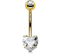 OUFER 14G Titanium Belly Bar Gold Heart Balls 14mm Extra Long Bananabells Navel Piercings Rings Double Clear Gem 1.6mm Barbell Belly Button Jewellery