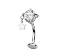 OUFER 14G Titanium Dangle Belly Button Rings, Saturn Star Floating Navel Piercing Jewelry, Clear CZ Navel Rings,Hypoallergenic Belly Button Piercing for Women on Beach-10MM