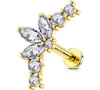 OUFER 14K Solid Gold Cartilage Earring 16G Helix Earring Lip Bar 6mm Conch Jewellery Clear CZ Lip Piercing Internally Threaded Flat Back Earring Tragus Piercing For Women