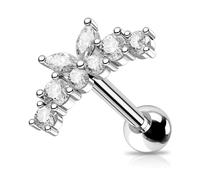 OUFER 16G Butterfly Stainless Steel 316L Helix Cartilage Earring - Conch Earring 8 mm Clear CZ Piercing Jewellery Curved for Women