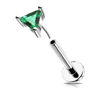 OUFER 16G Conch Earring Threadless Push in Tragus Stud Stainless Steel 316L Green Triangle CZ Helix Flat Cartilage 6 mm Body Piercing Jewellery for Women Lip Stud
