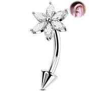 OUFER 16G Dangle Curved Barbell Stainless Steel 316L Reverse Eyebrow Bar Rook Daith Helix Piercing Jewellery Earring 8 mm Clear CZ Conch Ring Tragus for Women