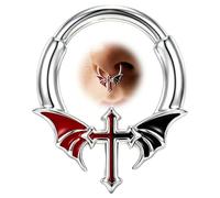 OUFER 16G Devil Wing Cross Septum Rings, 8/10mm Halloween Daith Earrings, 16G 10MM, Metal, no gemstone