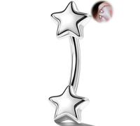 OUFER 16G Double Star Rook Earring, 316L Stainless Steel Curved Barbell for Helix, Eyebrow, 6 mm Silver Minimalist Rook Piercing for Daily Wear Women Men