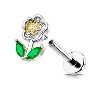 OUFER 16G Flower Helix Earring Internally Threaded Yellow CZ Tragus Piercing Jewelry Stainless Steel 316L Lip Labret Stud Conch Lobe Cartilage Daith Ring for Women Ring 6 mm