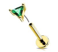 OUFER 16G Gold Conch Stud Surgical Steel 316L Threadless Push in Helix Ring Green Triangle CZ Tragus Earring 8 mm Labret Piercing for Women Lip Stud