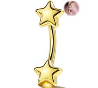 OUFER 16G Gold Double Star Rook Earring, 316L Stainless Steel Curved Barbell for Helix, Eyebrow, 8 mm Minimalist Rook Piercing for Daily Wear Women Men