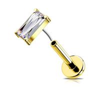 OUFER 16G Gold Tragus Earring Surgical Steel 316L Helix Ring Threadless Push in Clear Rectangle CZ Conch Stud 8 mm Flat Back Earring for Women