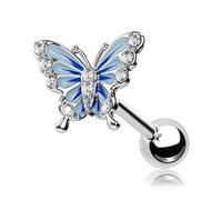 OUFER 16g Helix Piercing Conch Jewellery Tragus Studs Cartilage Blue Butterfly CZ Stainless Steel Upper Forward Helix Top Ear Earrings Lobe Ring Bar 1.2mm Women Gift