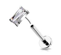 OUFER 16G Helix Piercing Threadless Push in Tragus Earring Stainless Steel 316L Green Rectangle CZ Conch Lobe 8 mm Body Piercing Jewellery for Women Lip Stud