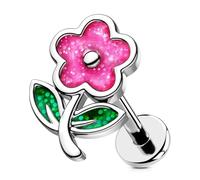 OUFER 16G Pink Flower Helix Piercing Internally Threaded Tragus Stud Stainless Steel 316L Conch Lobe 6 mm Cartilage Piercing Jewellery for Women