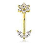 OUFER 16G Real Solid Gold Rook Daith Piercings Cartilage Earring CZ Eyebrow Ring Curved Barbell Bar Tragus Helix Conch Ring for Women Jewellery Gifts