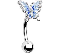 OUFER 16G Rook Piercing Jewellery Daith Helix Earrings Blue Butterfly Curved Barbell Eyebrow Ring Surgical Steel Cartilage Conch Tragus Vertical Labret Lip for Bottom Bars Women Men Gift