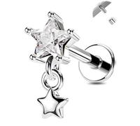 OUFER 16g Silver Gold Helix Tragus Conch Earrings 316L Surgical Steel CZ Internally Threaded Flat Back Earrings Star Dangle Nose Stud 6mm Lip Monroe Piercing Jewelry for Women on Party or Gift for Her