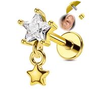 OUFER 16g Silver Gold Helix Tragus Conch Earrings 316L Surgical Steel CZ Internally Threaded Flat Back Earrings Star Dangle Nose Stud 6mm Lip Monroe Piercing Jewelry for Women on Party or Gift for Her