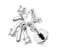 OUFER 16G Star Helix Earring Internally Threaded Tragus Stud Stainless Steel 316L Conch Piercing Helix Stud Clear CZ Flat Back Earring 6 mm Cartilage Earring For Women