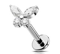 OUFER 16G Titanium G23 Butterfly Cartilage Earring Internal Threaded Helix Piercing Jewellery Conch Earring Clear CZ Lip Piercing 8 mm Conch Piercing Stud