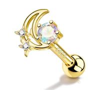 OUFER 18G Helix Piercing Jewellery 925 Sterling Silver Conch Tragus Stud 6mm Moon Star Nose Stud Forward Cartilage Earrings Gold Labret Piercing Jewelry for Women