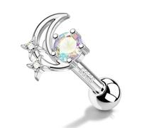 OUFER 18G Helix Piercing Jewellery 925 Sterling Silver Conch Tragus Stud 6mm Moon Star Nose Stud Forward Cartilage Earrings Labret Piercing Jewelry for Women