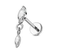 OUFER 18G Helix Piercing Jewellery Titanium Threadless Tragus Stud Conch Earrings 6mm Silver Labret Lip Piercing Jewelry Flat Back Cartilage Earrings Clear CZ Forward Helix Jewelry for Women Men