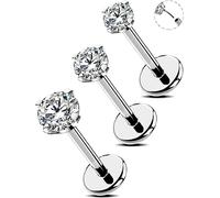OUFER 20G 18G Nose Studs Rings Nostril 3pcs Flat Back Conch Tragus Helix Piercings Jewellery Threadless Push-in Surgical Steel Labret Lip Bar Cartilage Earrings CZ Medusa Monroe Women Body Jewellery